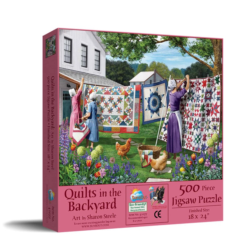 SUNSOUT INC - Quilts in The Backyard - 500 pc Jigsaw Puzzle by Artist: Sharon Steele - Finished Size 18" x 24" - MPN# 42077 - Image 2